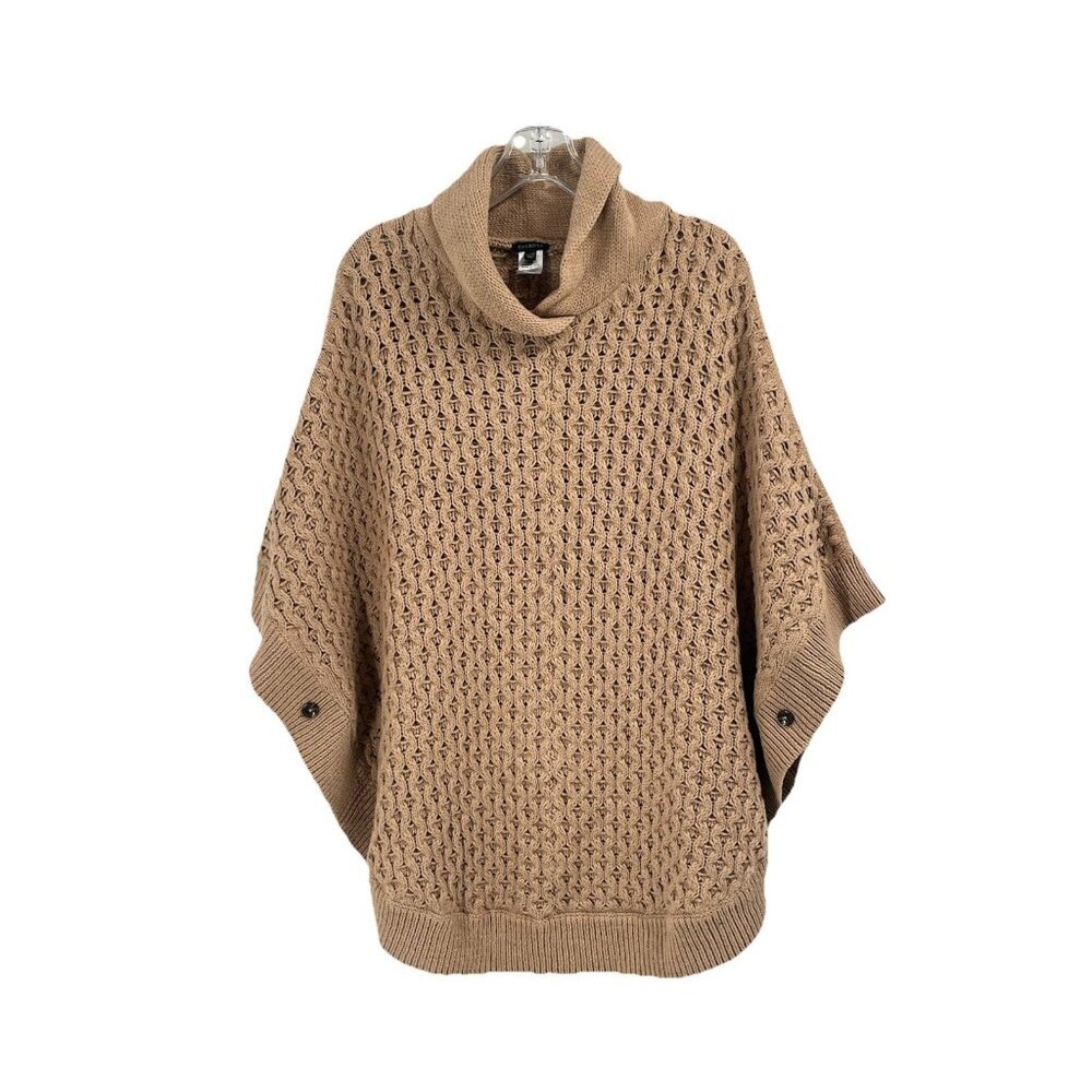 Talbots Knit Shawl Poncho Sweater Cape Tan Sz Large Cotton Wool